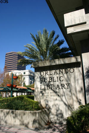 Orlando Public Library opposite Orange County Regional History Center. Orlando, FL.