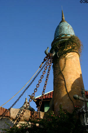 Tower with chains in Port of Entry village at Islands of Adventure. Orlando, FL.