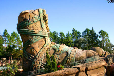 Giant foot of broken ancient statue of Poseidon's Fury© at Islands of Adventure. Orlando, FL.