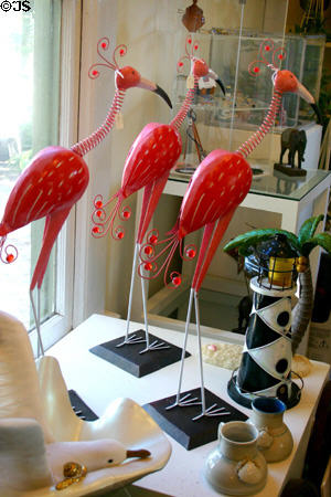 Bobbing flamingos in craft shop of Lemoyne Art Gallery. Tallahassee, FL.