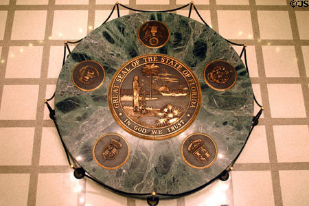 Florida state seal & seals of the nations under which Florida was governed in new State Capitol. Tallahassee, FL.