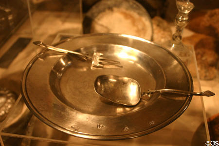 Early Spanish plate, fork & spoon in Museum of Florida History. Tallahassee, FL.