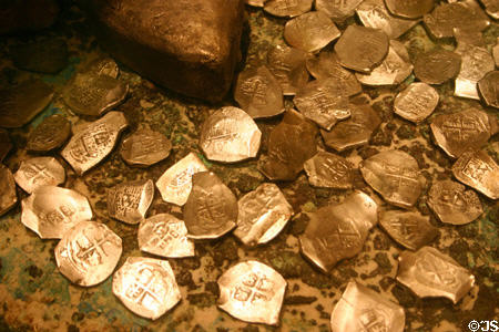 Spanish gold coins recovered from Spanish shipwreck in Museum of Florida History. Tallahassee, FL.