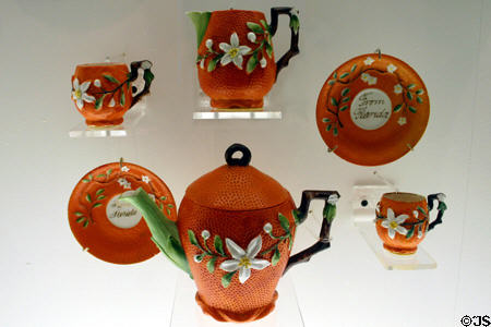 Souvenir orangeware tea service (c1890-1910) in Museum of Florida History. Tallahassee, FL.