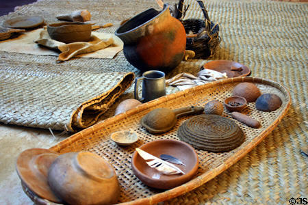 Replicas of native pottery & baskets in council house at San Luis Historic Site. Tallahassee, FL.