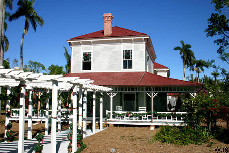Seminole Lodge (1886), winter home of Thomas Alva Edison, shipped precut from Maine. Fort Myers, FL. Architect: Alden Frink.