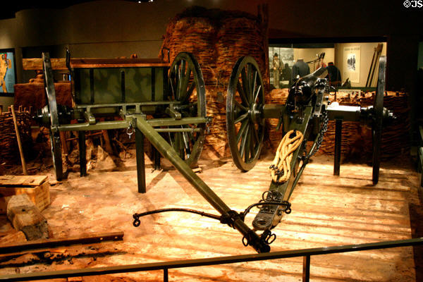 U.S. 3-inch rifled field gun (1864) made in Phoenixville, PA with carriage from Mass., had range of 2,000 yards at Atlanta Historical Museum. Atlanta, GA.