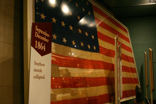 35-star U.S. flag believed from Adm. David Farragut's flagship at Battle of Mobile Bay, AL, on Aug. 5, 1864 in Atlanta Historical Museum. Atlanta, GA.