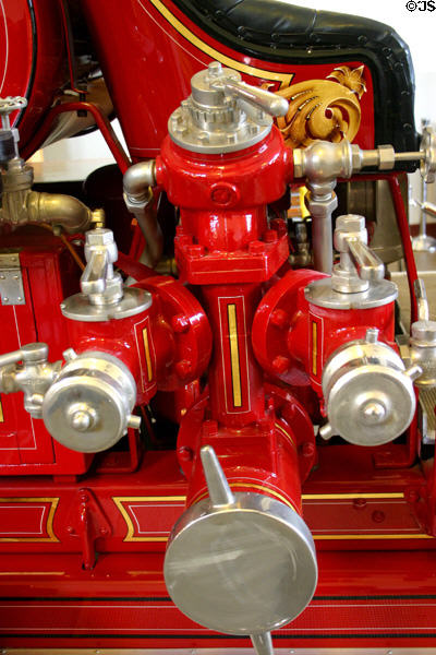 Hose connection details on American LaFrance (1927) fire engine at M.L. King Jr. National Historic Site. Atlanta, GA.