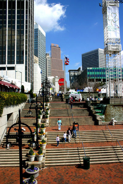 Steps lead from Atlanta Underground to modern Peachtree downtown. Atlanta, GA.