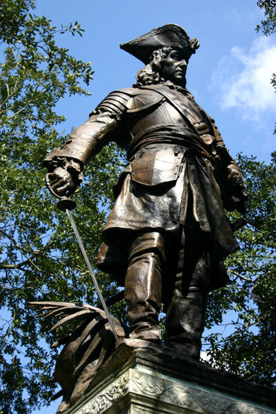 Monument to Savannah founder James Edward Oglethorpe (1696-1785) who founded Savannah on Feb. 12, 1733, by sculptor Daniel Chester French in Chippewa Square. Savannah, GA.