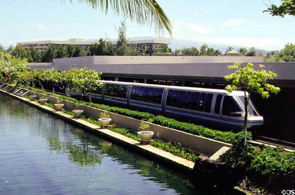 Train transport for guests at Hilton Waikoloa Village, Kona coast. Big Island of Hawaii, HI.