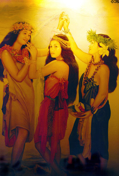 Hawaiian native "Three Graces" (1988) by Calley O'Neill at Hilton Waikoloa Village. Big Island of Hawaii, HI.