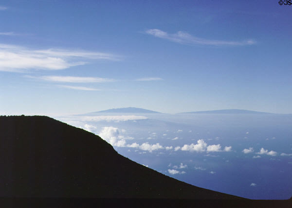 View of Big Island from peak at Haleakala National Park on Maui. Maui, HI.