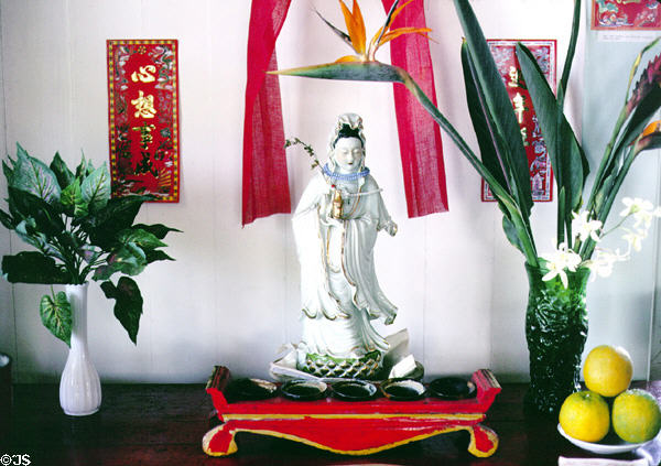 Chinese altar in Wo Hing Temple museum at Lahaina. Maui, HI.