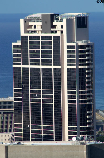 Keola Lai condominium (2008) seen from Punchbowl rim. Honolulu, HI.