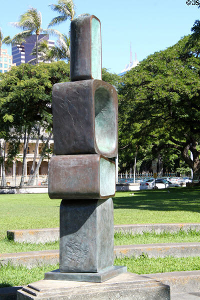 Parent sculpture (1970) by Barbara Hepworth on lawn of Hawai'i State Library. Honolulu, HI.