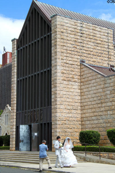 Stone & glass entrance addition (1958) to St. Andrew's Cathedral. Honolulu, HI.