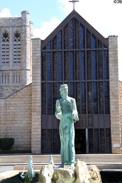 Statue of St Andrew before St Andrew's Cathedral. Honolulu, HI.
