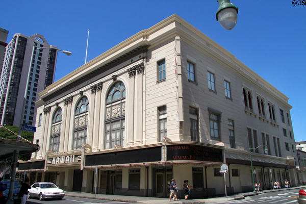 Hawaii Theatre (1922) (1130 Bethel St.). Honolulu, HI. Style: Neoclassical. Architect: Walter L. Emory & Marshall H. Webb. On National Register.