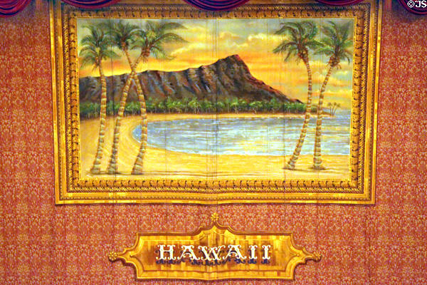 Detail of Diamond Head curtain in Hawaii Theatre. Honolulu, HI.