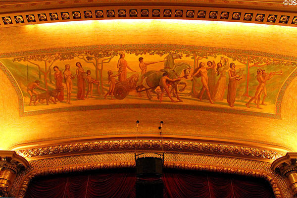 Proscenium arch design of Greek-style procession in Hawaii Theatre. Honolulu, HI.