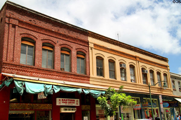 Heritage commercial buildings (188-106 N. King St.) in Honolulu Chinatown. Honolulu, HI.