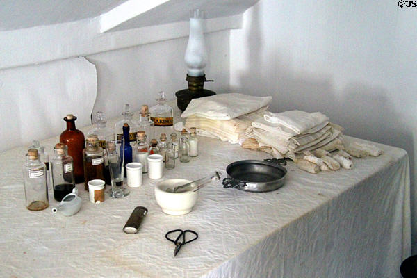 Medicines & tools in Oldest Frame House of Mission House Museum. Honolulu, HI.