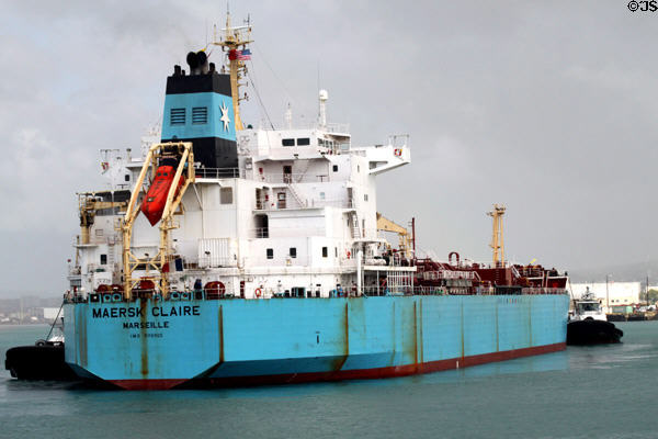 Maersk Claire oil tanker from Marseille enters Honolulu harbor. Honolulu, HI.