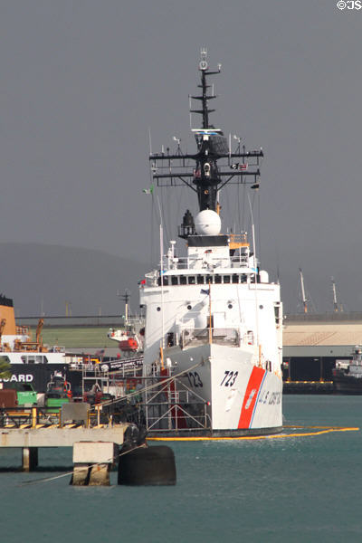 US Coast Guard Cutter Rush (723) at Sand Island base in Honolulu harbor. Honolulu, HI.