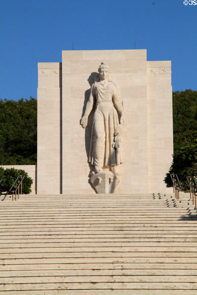 Lady Columbia symbolizes motherhood on Honolulu Memorial (1964) by sculptor Bruce Moore at Punchbowl Cemetery. Honolulu, HI.
