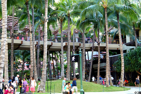 Architecture of Royal Hawaiian Shopping Center at Royal Hawaiian Hotel. Waikiki, HI.