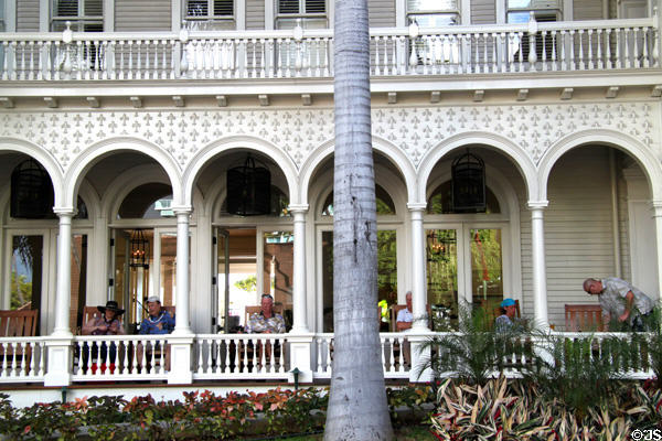 Veranda of Moana Surfrider Hotel. Waikiki, HI.