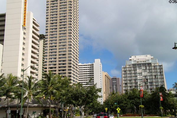 Park at intersection of Kalakaua & Kuhio Aves. Waikiki, HI.