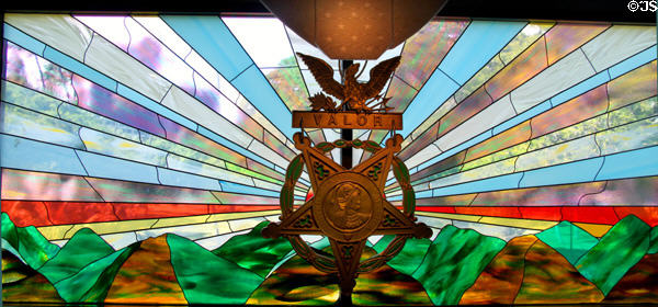 Stained glass memorial in Congressional Medal of Honor room at U.S. Army Museum. Waikiki, HI.
