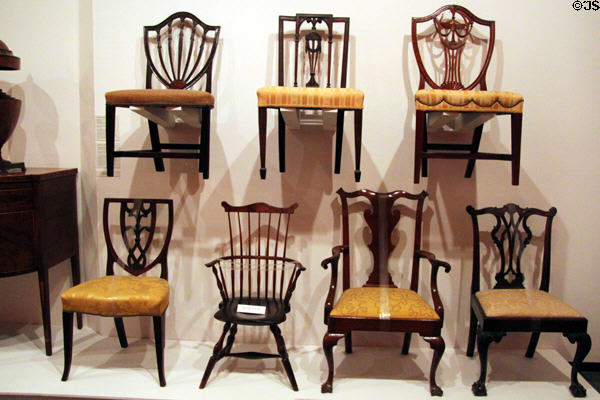 Collection of early American chairs (18thC) at Honolulu Academy of Arts. Honolulu, HI.