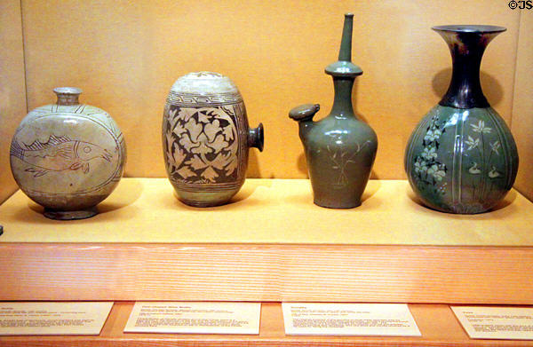 Korean stoneware bottles & vases with celadon glaze (12-16thC) at Honolulu Academy of Arts. Honolulu, HI.