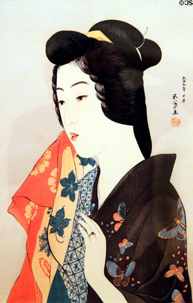 Japanese Woman with Hand Towel woodblock print (1920) by Hashiguchi Goyō at Honolulu Academy of Arts. Honolulu, HI.