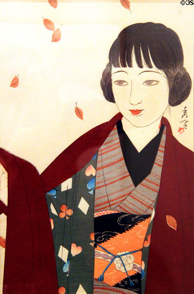 Japanese Woman representing Autumn woodblock print (1927) by Yamakawa Shūhō at Honolulu Academy of Arts. Honolulu, HI.