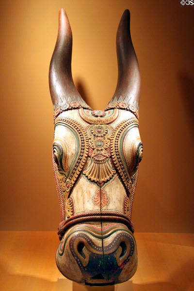 Indian wood carving (late 18thC) of Nandi's Head, transport of Shiva, at Honolulu Academy of Arts. Honolulu, HI.