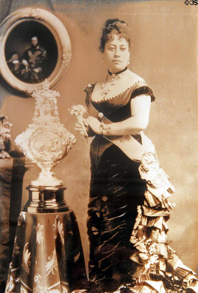 Photo of Queen Emma (1836-1885) wife of King Kamehameha IV at Bishop Museum. Honolulu, HI.