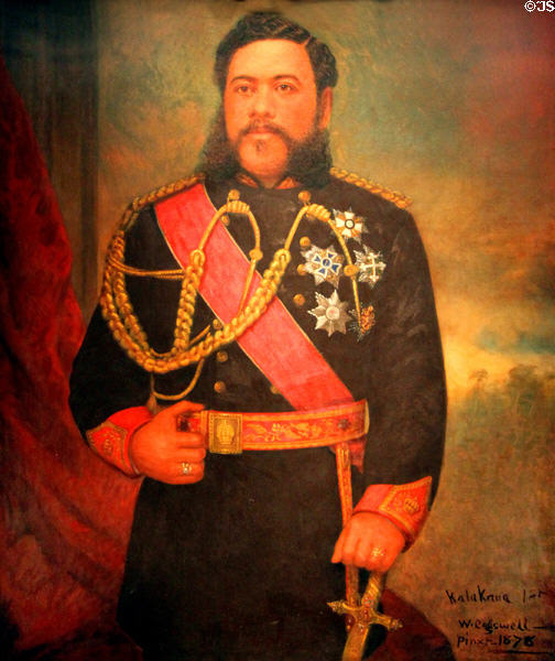 King Kalākaua (1836-1891) (who built 'Iolani Palace) portrait by William Cogswell at Bishop Museum. Honolulu, HI.