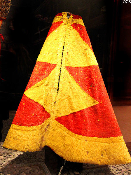 Feathered cape ('ahu'ula) thought to have belonged to chief Kalani'ōpu'u who welcomed Captain James Cook in 1779 at Bishop Museum. Honolulu, HI.