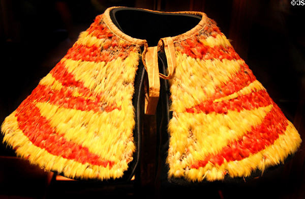 Feathered cape ('ahu'ula) owned by Queen Emma (before 1889) at Bishop Museum. Honolulu, HI.