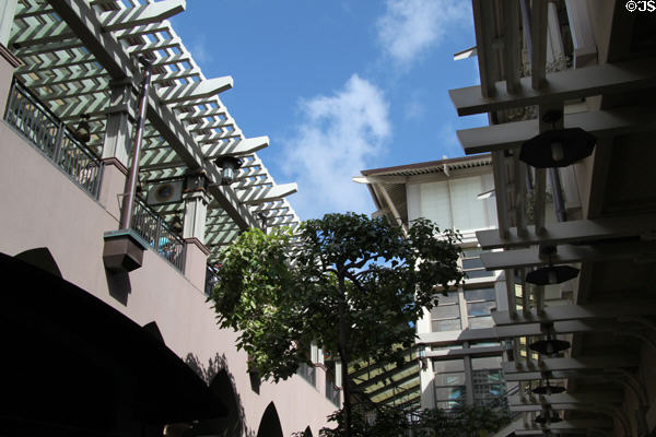 Open air architecture of Ala Moana Shopping Center. Honolulu, HI.