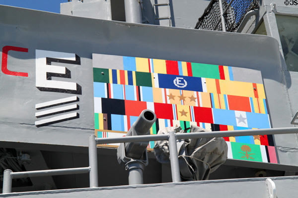 USS Missouri battle ribbons spanning World War II, Korean & Gulf Wars. Honolulu, HI.