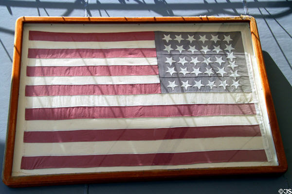 Commodore Matthew Perry's flag, used on July 14, 1853, when Perry opened Japan to the West, was replicated for use during Japanese WW II surrender aboard USS Missouri. Honolulu, HI.