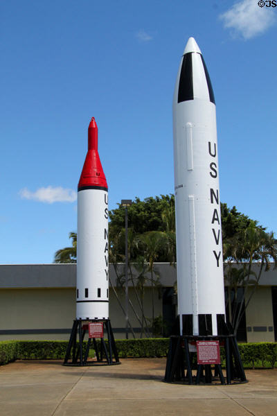 Polaris A-1 (late 1950s-1965) & A-3 (1964-71) submarine launched ballistic missiles at USS Bowfin Submarine Museum. Honolulu, HI.