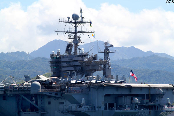Superstructure of aircraft carrier USS Abraham Lincoln. Honolulu, HI.