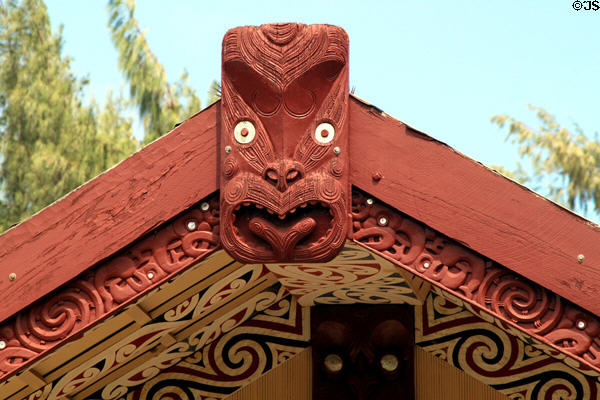 New Zealand Aotearoa-Maori carved face at Polynesian Cultural Center. Laie, HI.